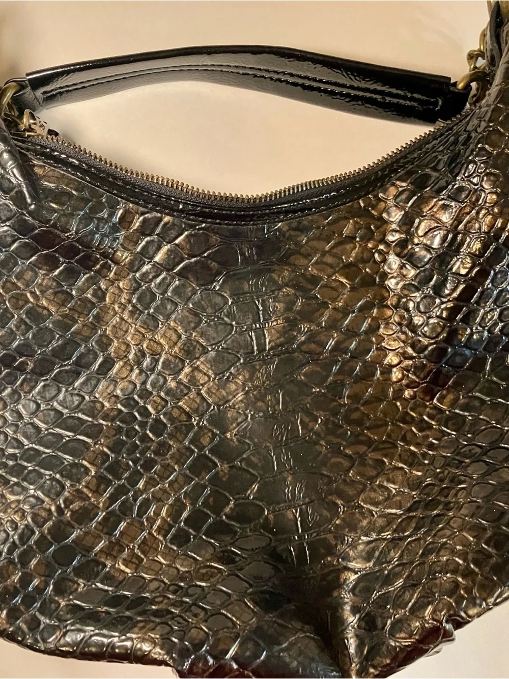 Simply Vera Vera Wang Bronze Black Croc Hobo Bag Metallic